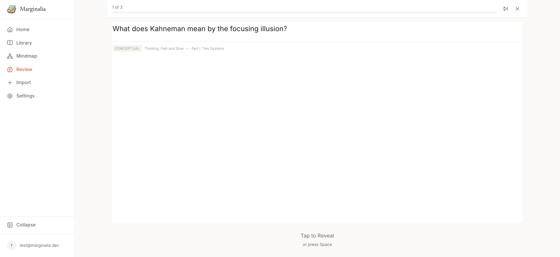 Marginalia - Spaced repetition review session